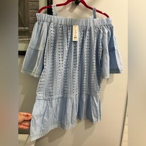 Romeo & Juliet Couture Blue Asymmetrical Ruffled Blouse
